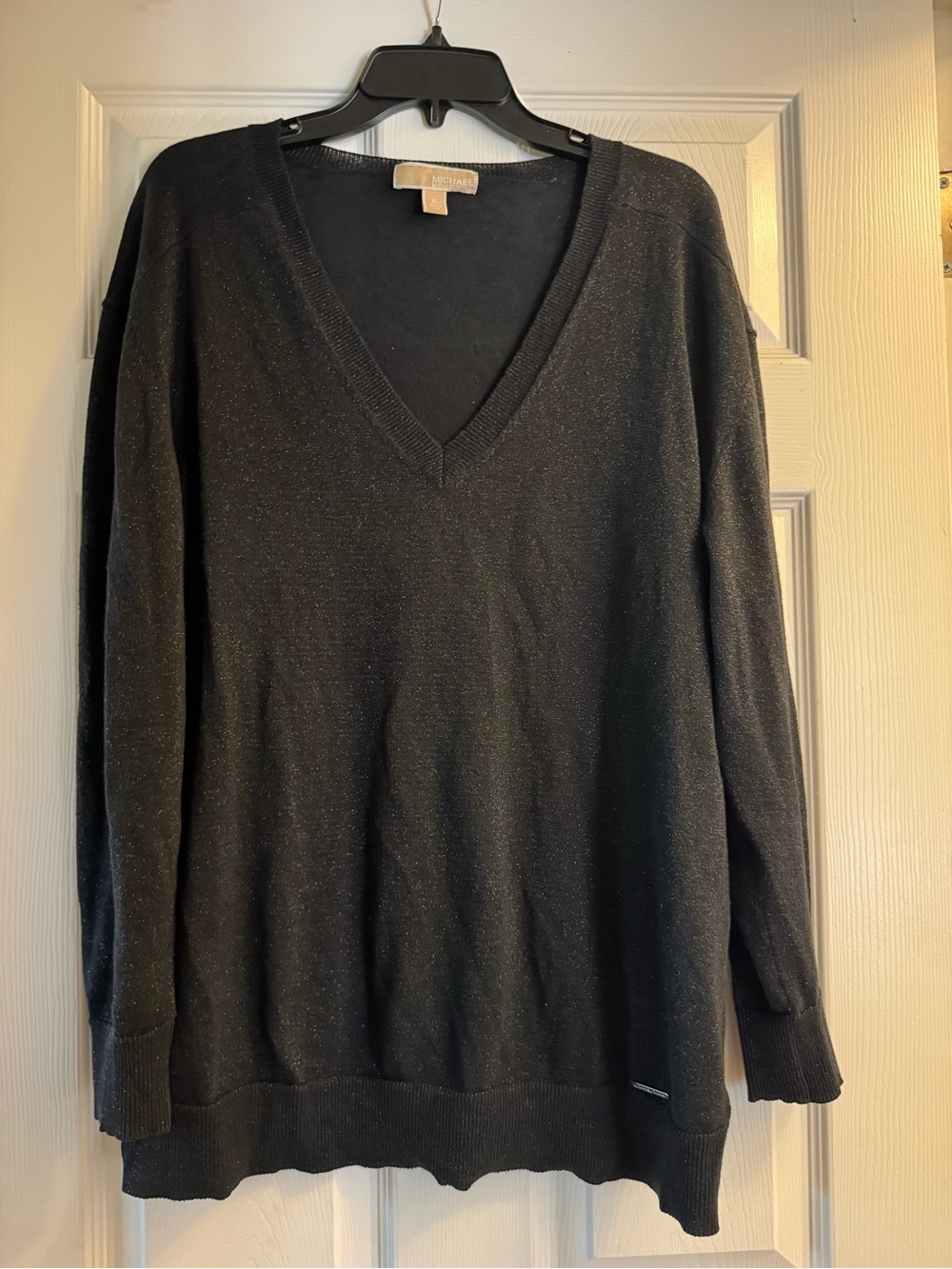 Michael Kors Black V-Neck Sweater with Subtle Sparkle